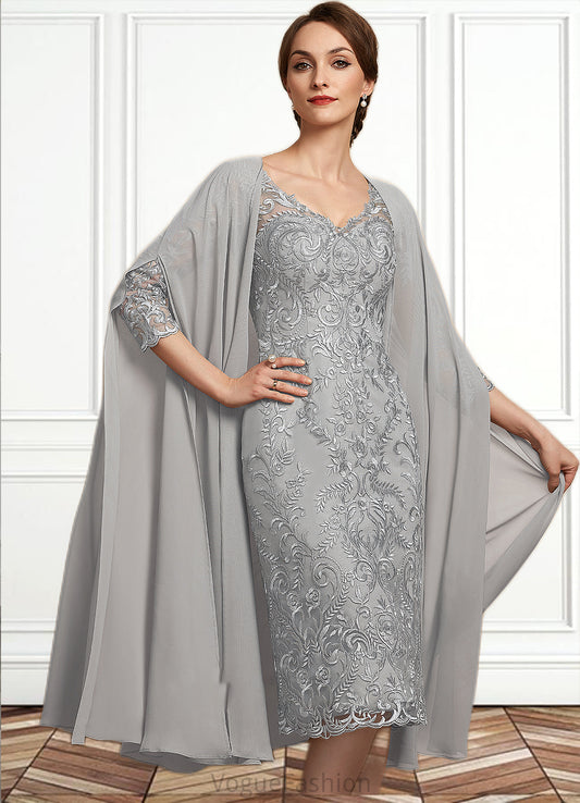 Tabitha Sheath/Column V-neck Knee-Length Lace Mother of the Bride Dress DK126P0014931