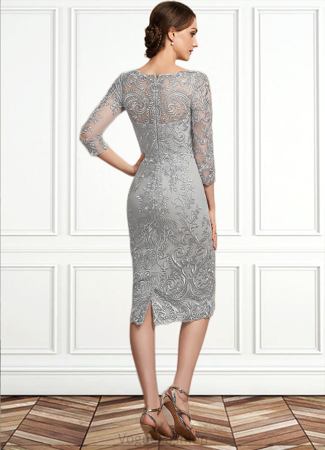 Tabitha Sheath/Column V-neck Knee-Length Lace Mother of the Bride Dress DK126P0014931