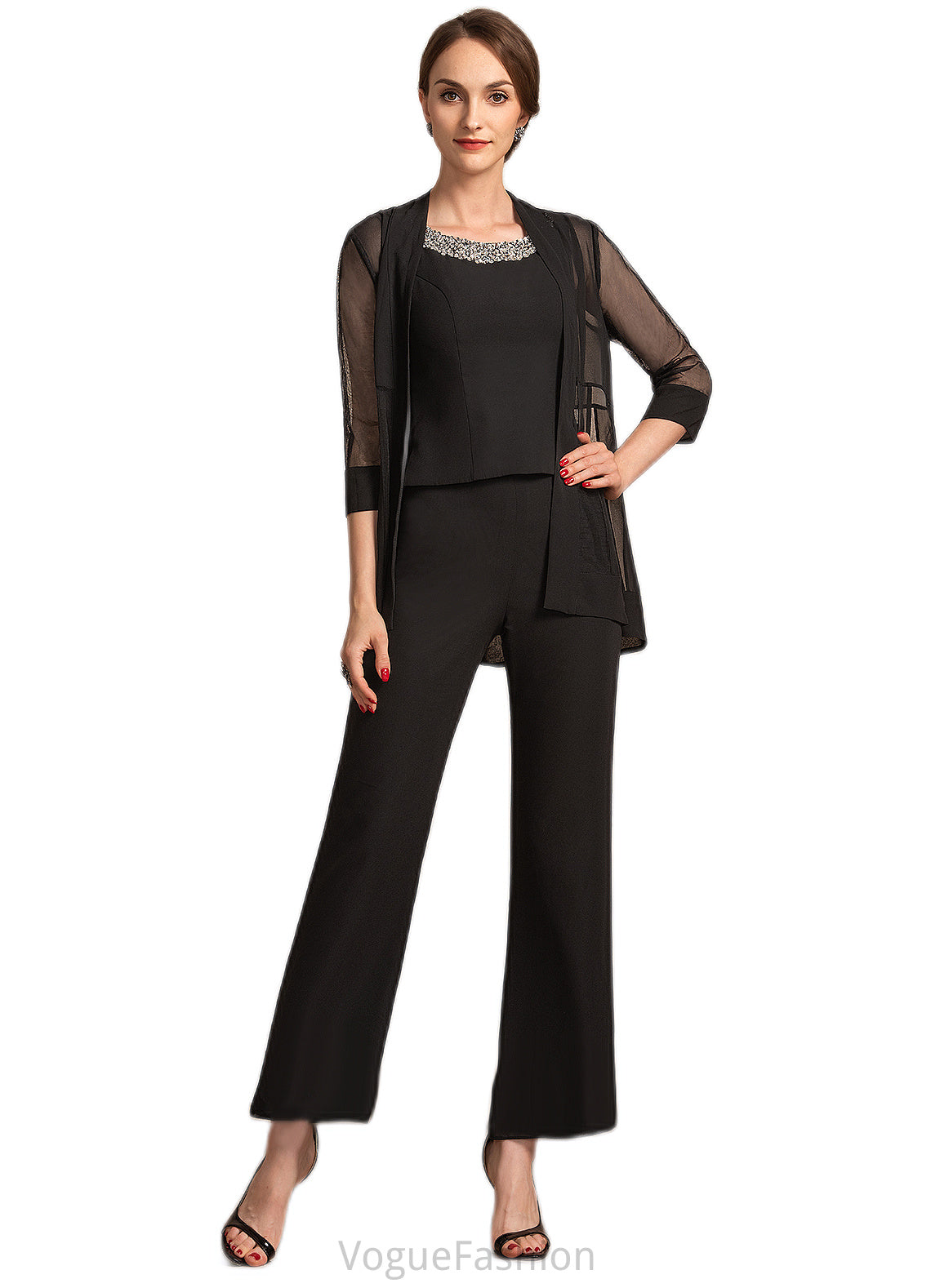 Anabelle Jumpsuit/Pantsuit Scoop Neck Ankle-Length Chiffon Mother of the Bride Dress With Beading Sequins DK126P0014932