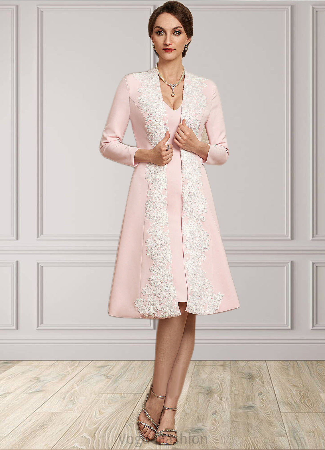 Pru Sheath/Column V-neck Knee-Length Stretch Crepe Mother of the Bride Dress DK126P0014933