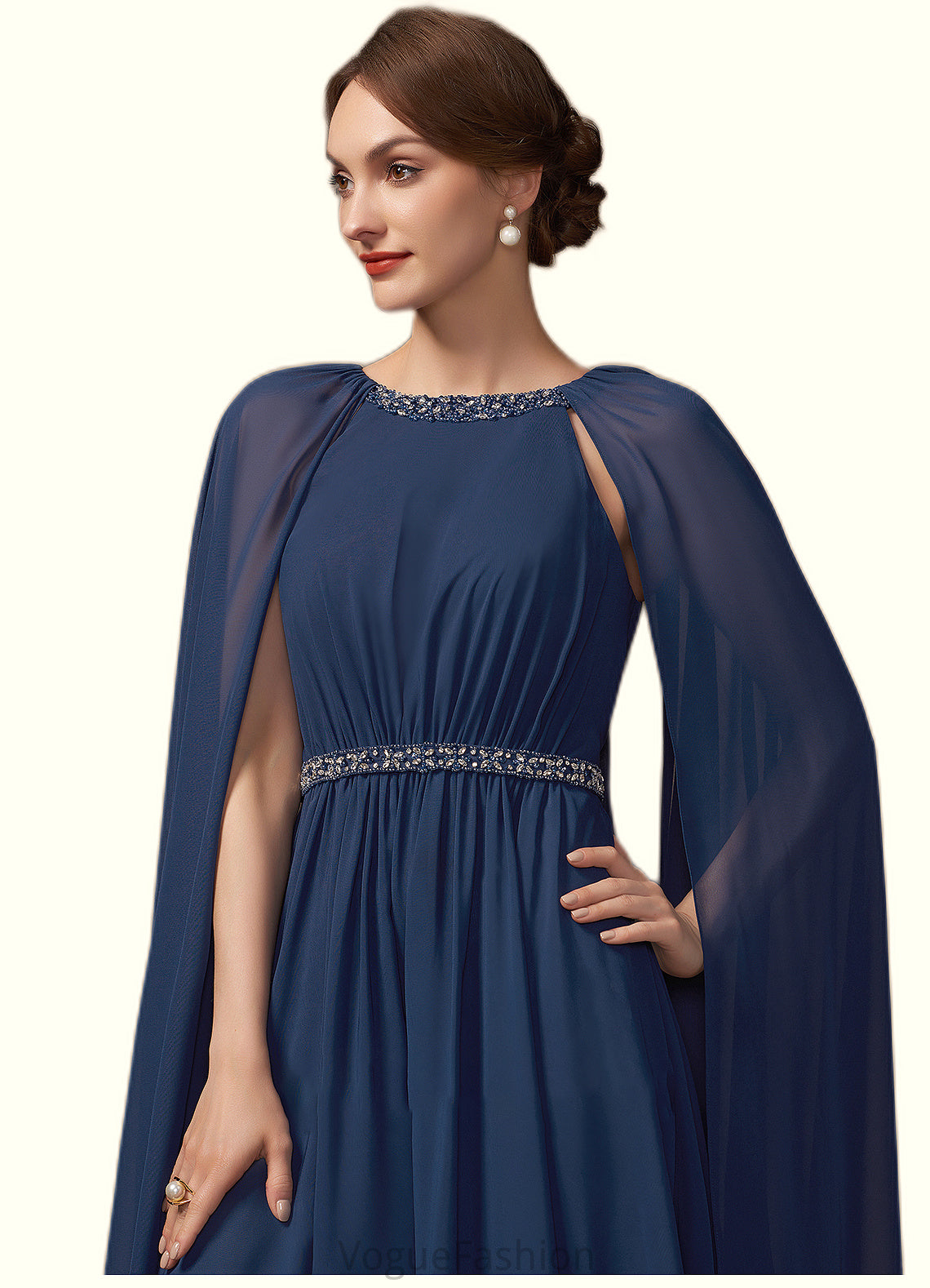 Susan A-Line Scoop Neck Tea-Length Chiffon Mother of the Bride Dress With Beading DK126P0014934