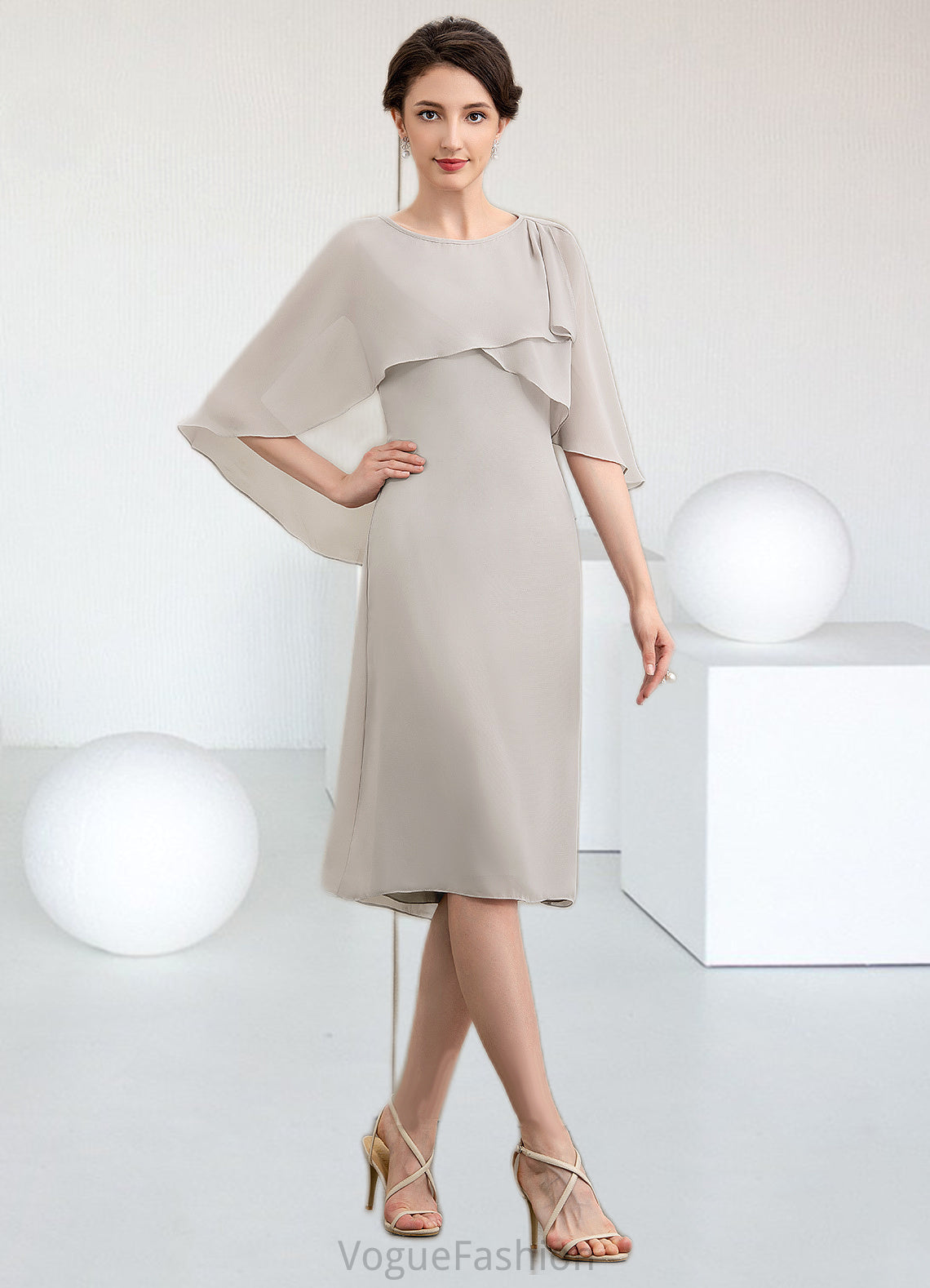 Karla A-Line Scoop Neck Knee-Length Chiffon Mother of the Bride Dress DK126P0014935