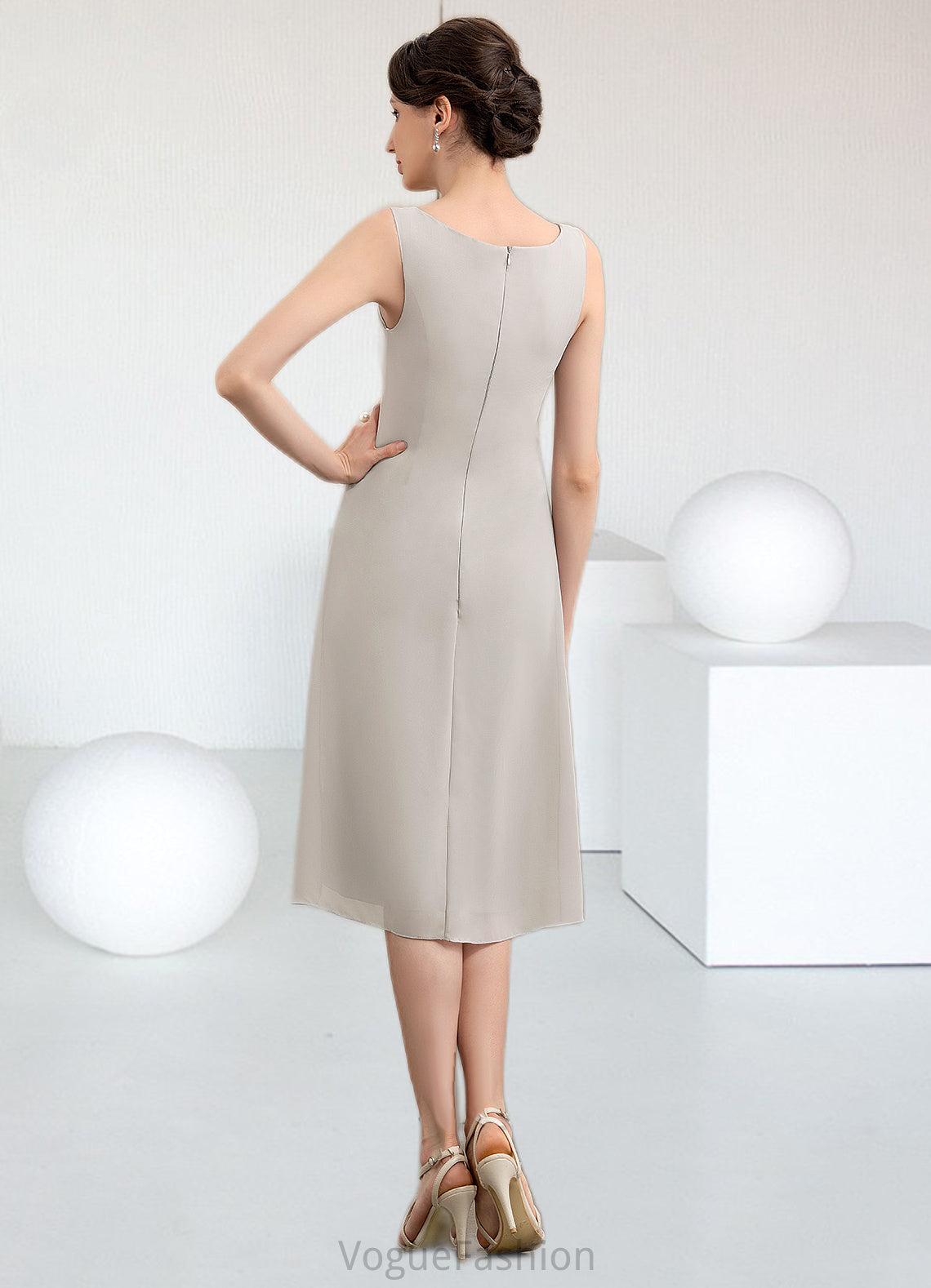 Karla A-Line Scoop Neck Knee-Length Chiffon Mother of the Bride Dress DK126P0014935