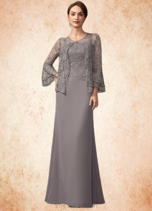 Alina Sheath/Column Square Neckline Floor-Length Chiffon Lace Mother of the Bride Dress DK126P0014936