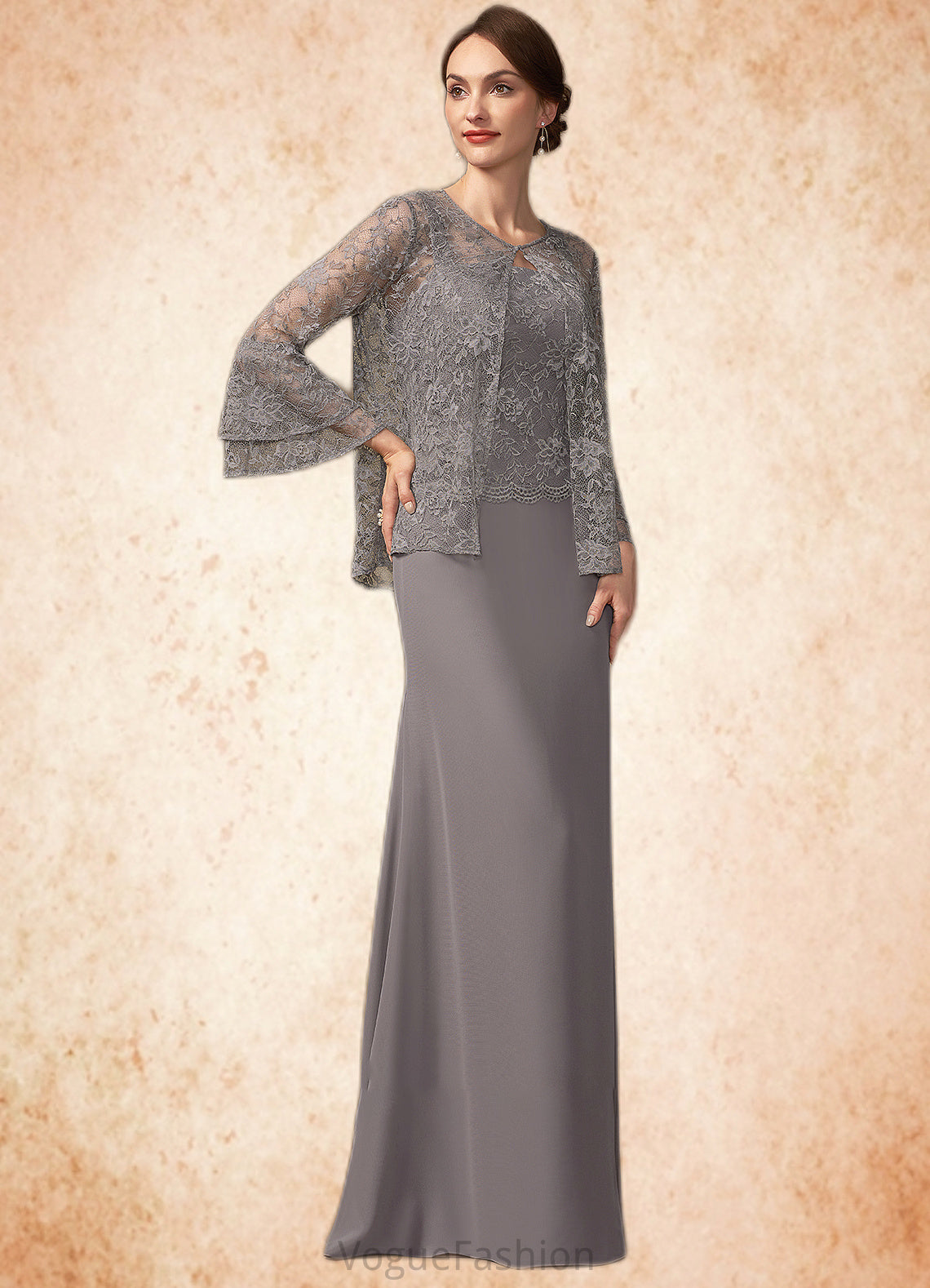 Alina Sheath/Column Square Neckline Floor-Length Chiffon Lace Mother of the Bride Dress DK126P0014936