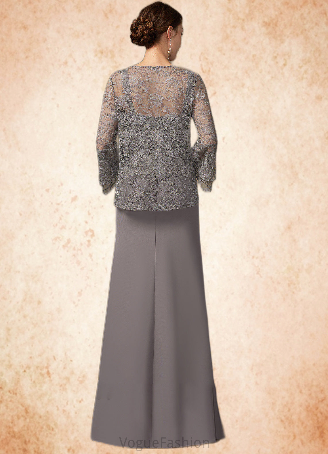 Alina Sheath/Column Square Neckline Floor-Length Chiffon Lace Mother of the Bride Dress DK126P0014936