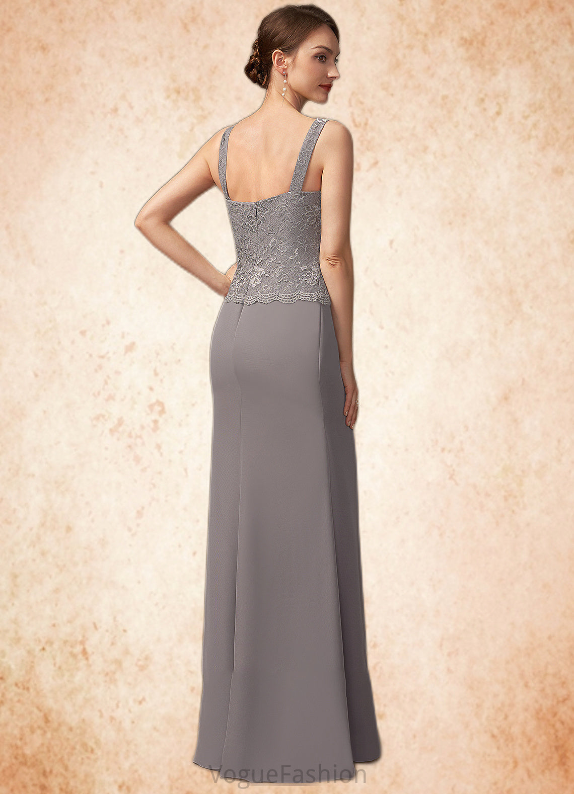 Alina Sheath/Column Square Neckline Floor-Length Chiffon Lace Mother of the Bride Dress DK126P0014936