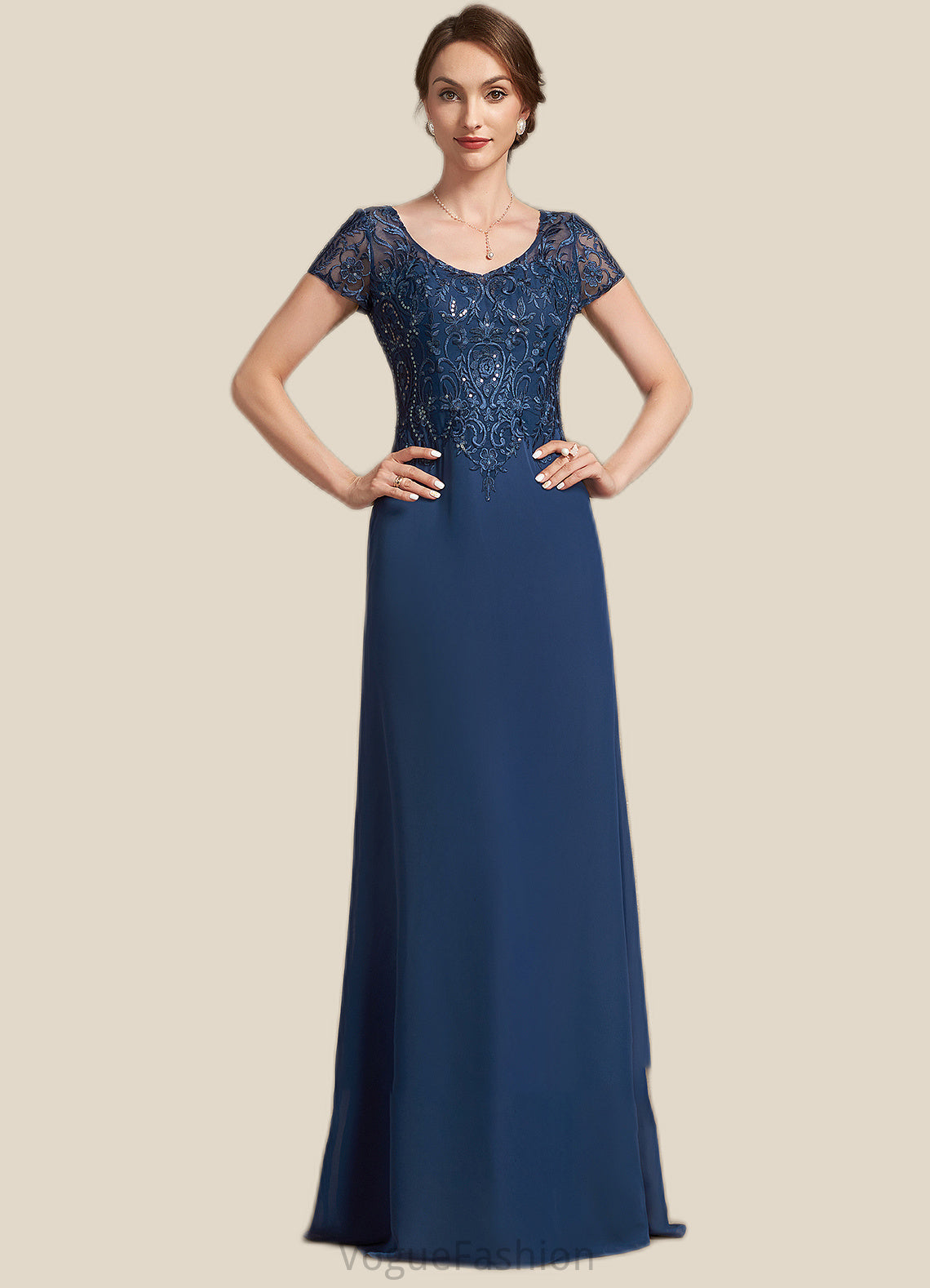 Brooklynn A-Line V-neck Floor-Length Chiffon Lace Mother of the Bride Dress With Sequins DK126P0014938