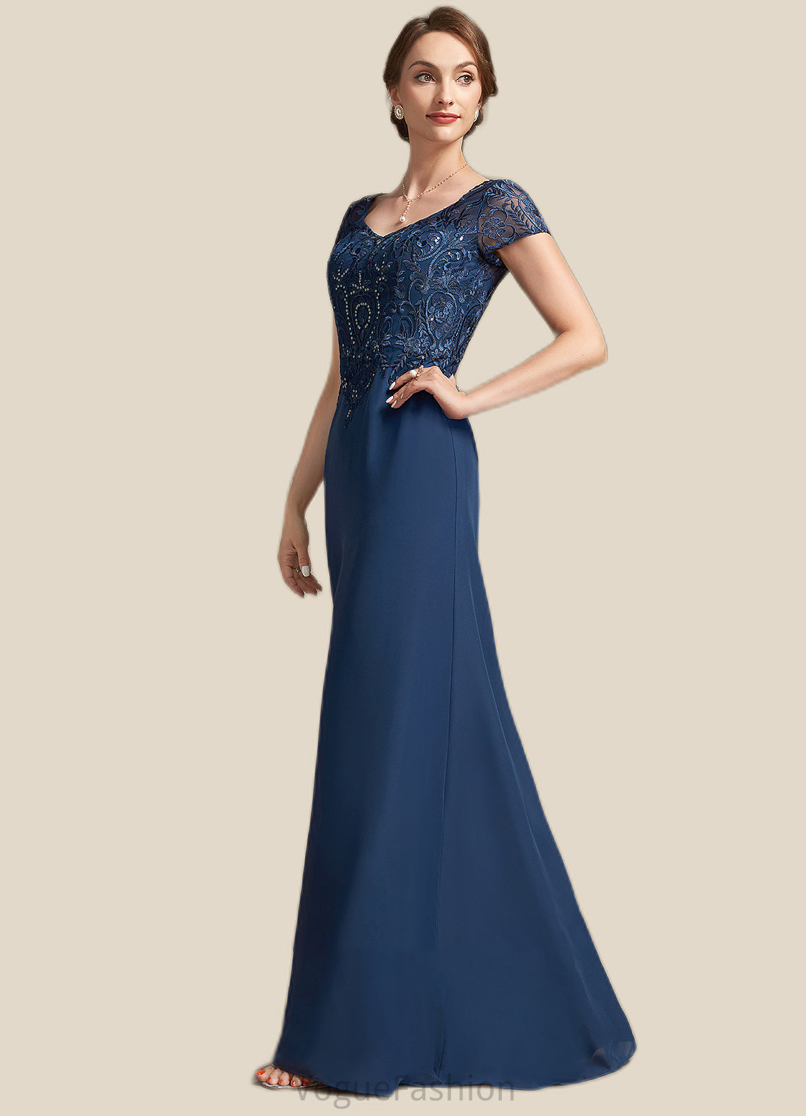 Brooklynn A-Line V-neck Floor-Length Chiffon Lace Mother of the Bride Dress With Sequins DK126P0014938