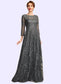 Izabelle A-Line Scoop Neck Floor-Length Lace Mother of the Bride Dress With Sequins DK126P0014939