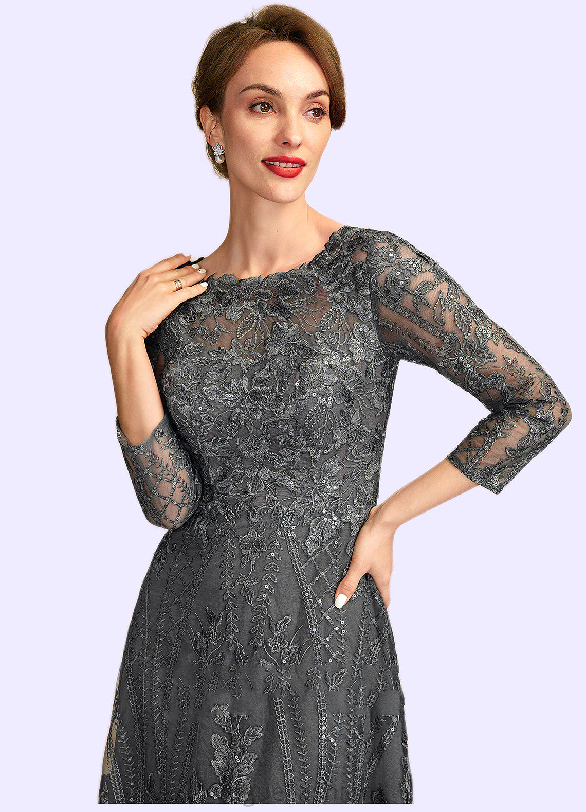 Izabelle A-Line Scoop Neck Floor-Length Lace Mother of the Bride Dress With Sequins DK126P0014939