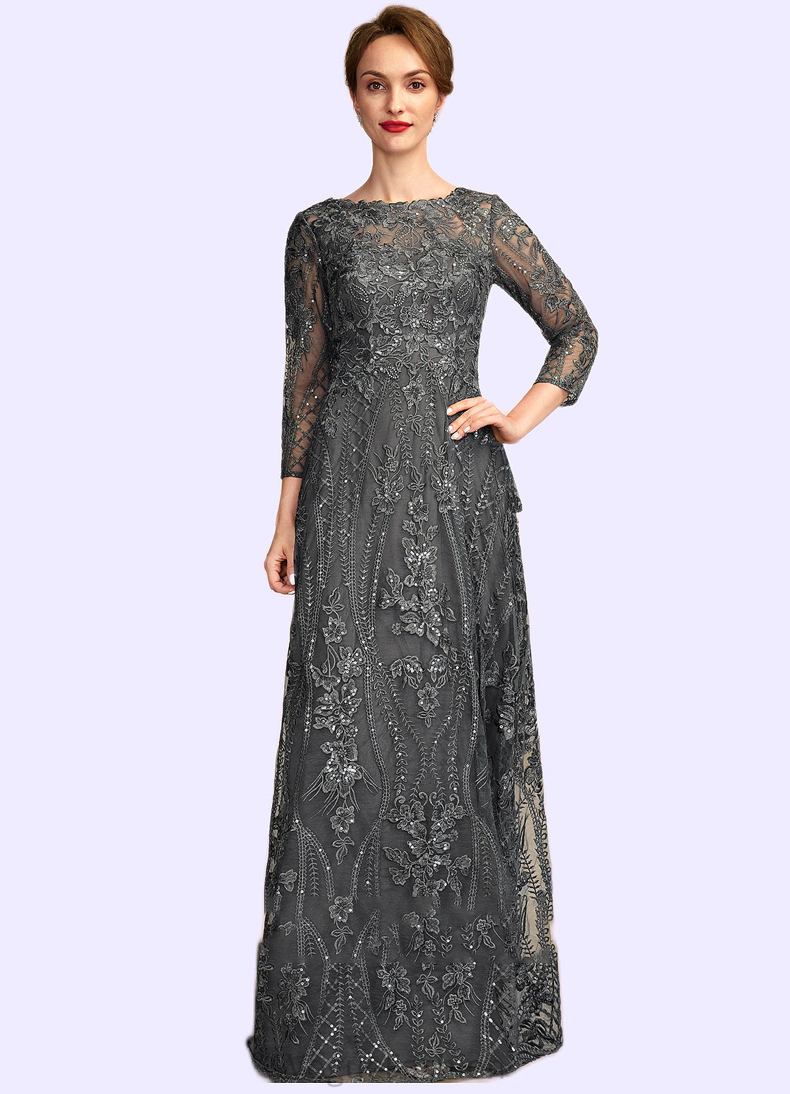 Izabelle A-Line Scoop Neck Floor-Length Lace Mother of the Bride Dress With Sequins DK126P0014939