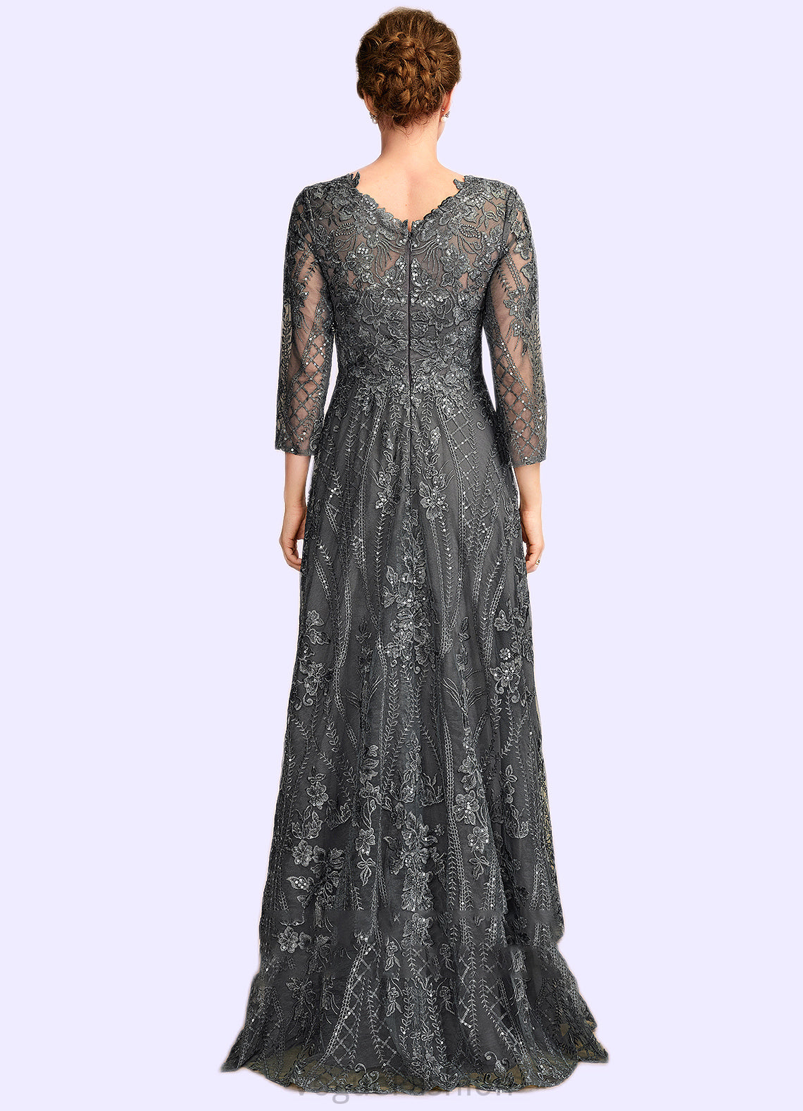 Izabelle A-Line Scoop Neck Floor-Length Lace Mother of the Bride Dress With Sequins DK126P0014939