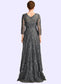 Izabelle A-Line Scoop Neck Floor-Length Lace Mother of the Bride Dress With Sequins DK126P0014939