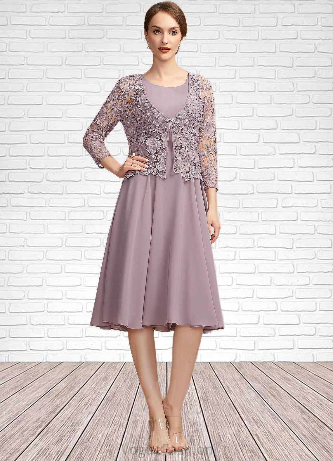 Ella A-Line Square Neckline Knee-Length Chiffon Mother of the Bride Dress DK126P0014940