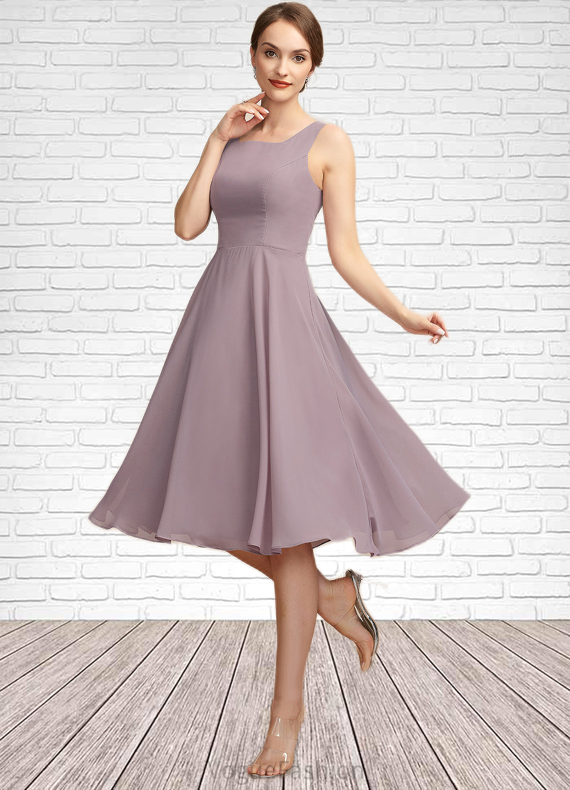 Ella A-Line Square Neckline Knee-Length Chiffon Mother of the Bride Dress DK126P0014940