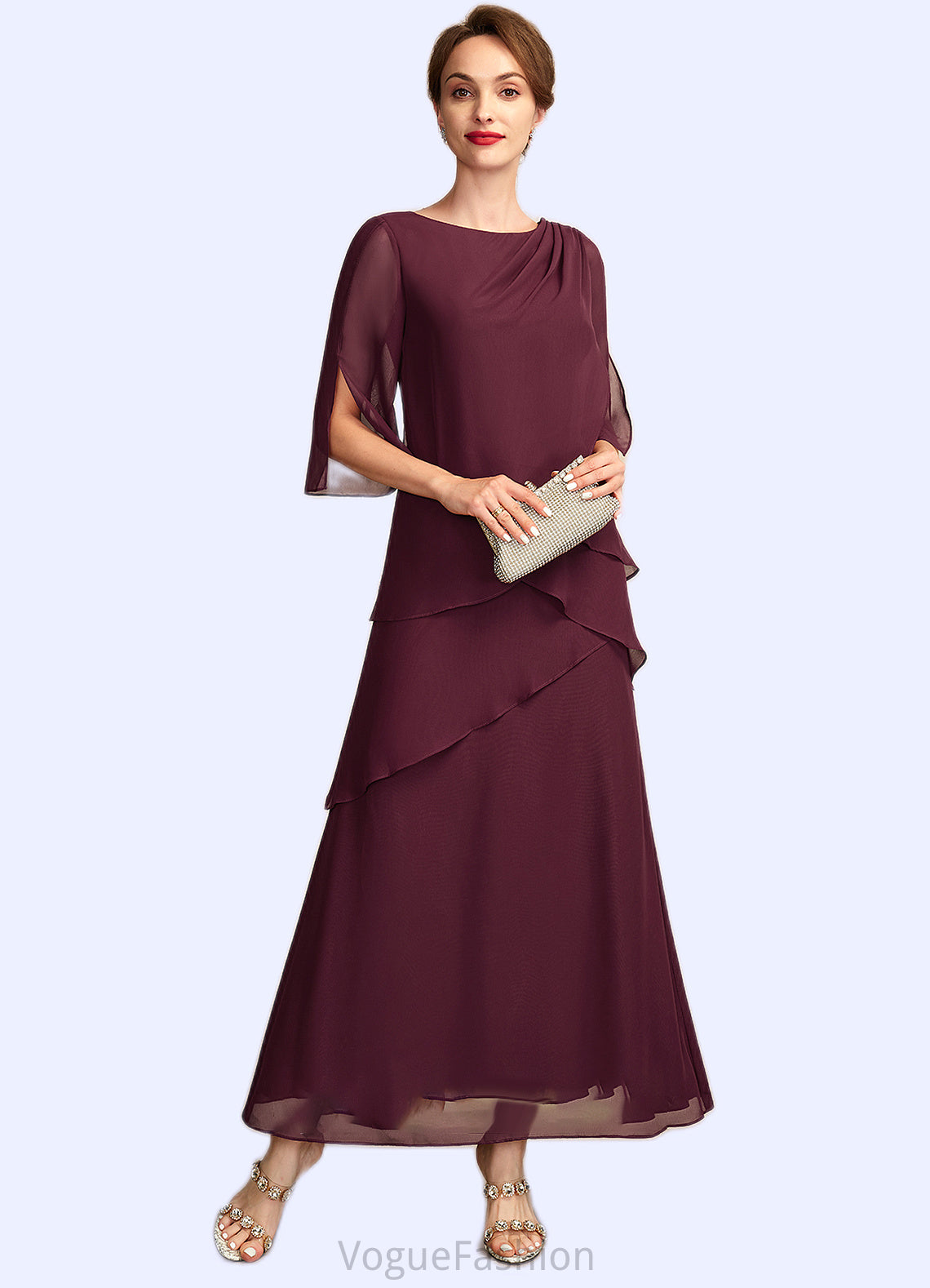 Alexandra A-Line Scoop Neck Ankle-Length Chiffon Mother of the Bride Dress With Cascading Ruffles DK126P0014941