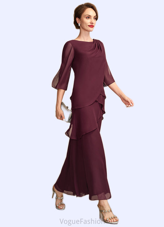 Alexandra A-Line Scoop Neck Ankle-Length Chiffon Mother of the Bride Dress With Cascading Ruffles DK126P0014941