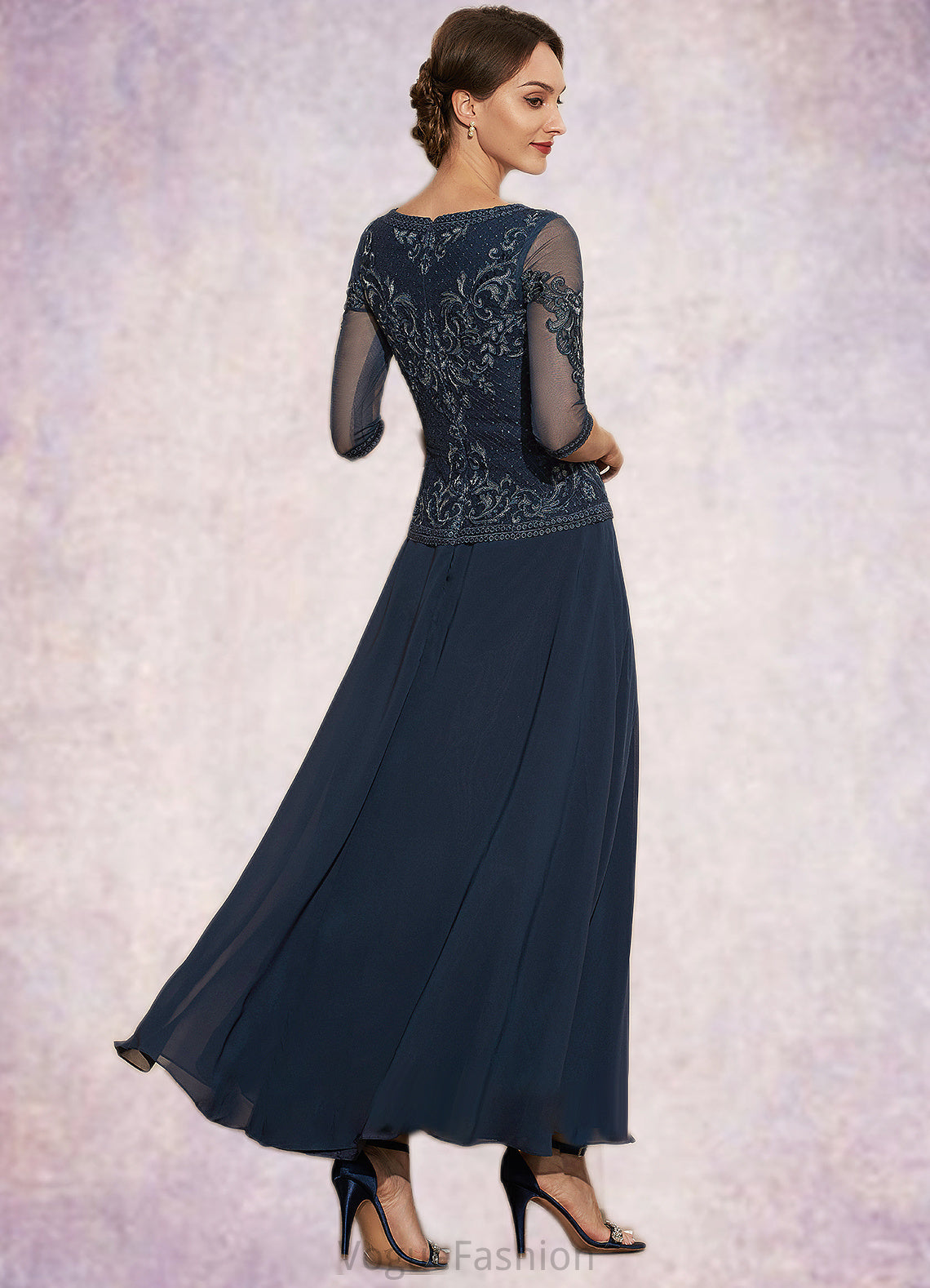 Kailey A-Line Scoop Neck Ankle-Length Chiffon Lace Mother of the Bride Dress DK126P0014942