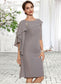 Estrella Sheath/Column Scoop Neck Knee-Length Chiffon Mother of the Bride Dress With Crystal Brooch Cascading Ruffles DK126P0014943