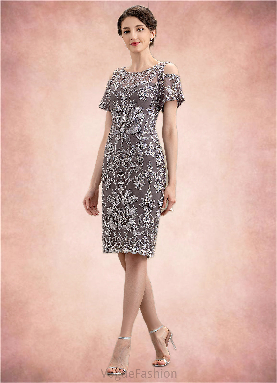 Raelynn Sheath/Column Scoop Neck Knee-Length Lace Mother of the Bride Dress DK126P0014944