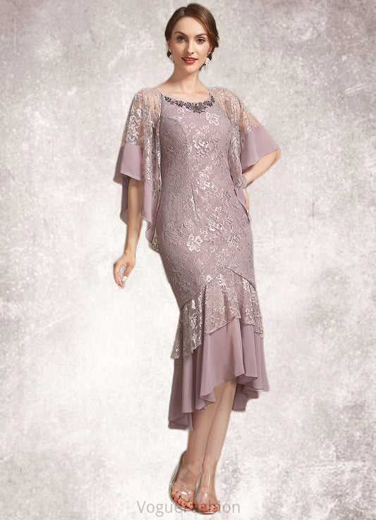 Haleigh Trumpet/Mermaid Scoop Neck Asymmetrical Chiffon Lace Mother of the Bride Dress DK126P0014945