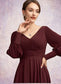 Valentina A-Line V-neck Tea-Length Mother of the Bride Dress With Ruffle DK126P0014948