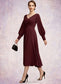 Valentina A-Line V-neck Tea-Length Mother of the Bride Dress With Ruffle DK126P0014948