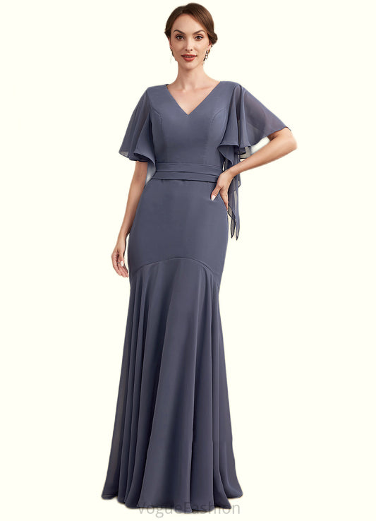 Willow Trumpet/Mermaid V-neck Floor-Length Chiffon Mother of the Bride Dress DK126P0014951