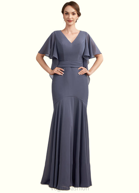 Willow Trumpet/Mermaid V-neck Floor-Length Chiffon Mother of the Bride Dress DK126P0014951