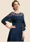 Luna A-Line Scoop Neck Tea-Length Chiffon Lace Mother of the Bride Dress With Beading Cascading Ruffles DK126P0014952