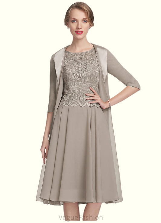 Louise A-Line Scoop Neck Knee-Length Chiffon Lace Mother of the Bride Dress DK126P0014955