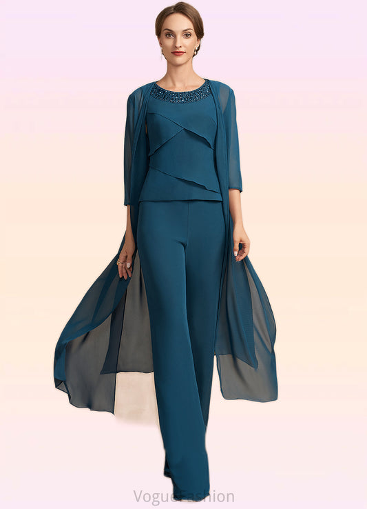 Willow Jumpsuit/Pantsuit Scoop Neck Floor-Length Chiffon Mother of the Bride Dress With Beading Cascading Ruffles DK126P0014956