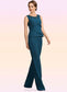 Willow Jumpsuit/Pantsuit Scoop Neck Floor-Length Chiffon Mother of the Bride Dress With Beading Cascading Ruffles DK126P0014956