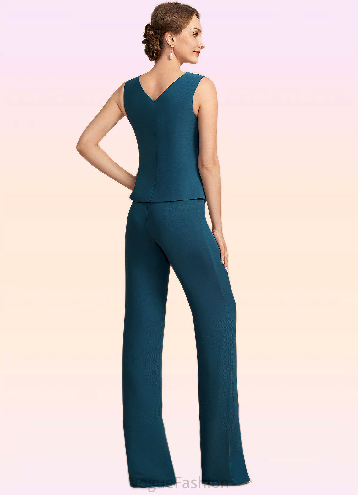 Willow Jumpsuit/Pantsuit Scoop Neck Floor-Length Chiffon Mother of the Bride Dress With Beading Cascading Ruffles DK126P0014956