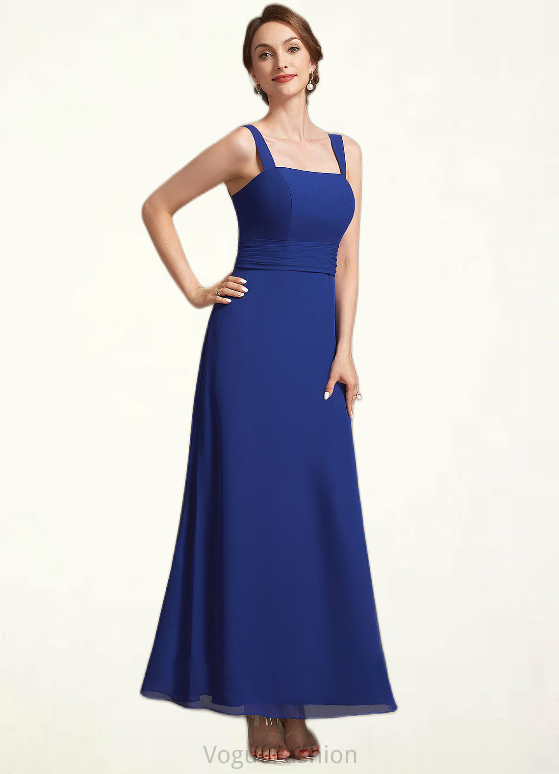 Karla A-Line Square Neckline Ankle-Length Chiffon Mother of the Bride Dress With Ruffle DK126P0014982