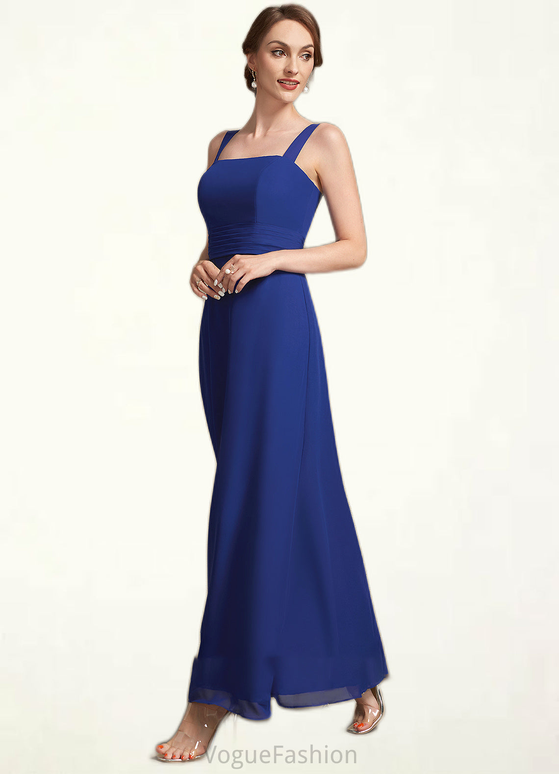 Karla A-Line Square Neckline Ankle-Length Chiffon Mother of the Bride Dress With Ruffle DK126P0014982