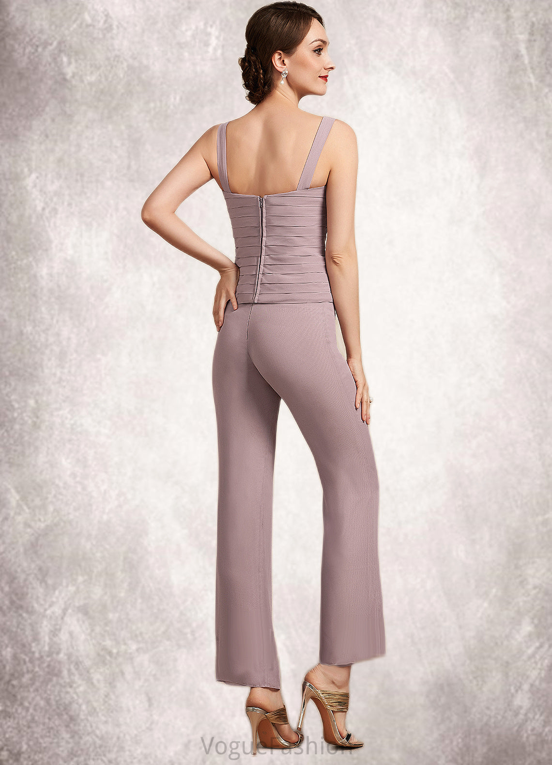 Leah Jumpsuit/Pantsuit Square Neckline Ankle-Length Chiffon Mother of the Bride Dress With Ruffle DK126P0014984