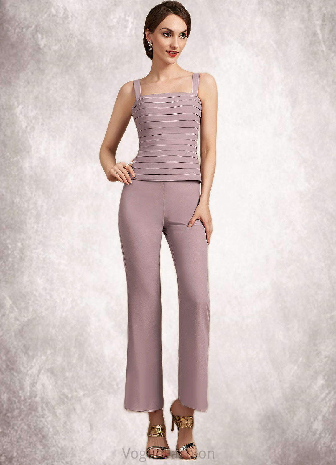 Leah Jumpsuit/Pantsuit Square Neckline Ankle-Length Chiffon Mother of the Bride Dress With Ruffle DK126P0014984