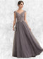 Jenna A-Line/Princess V-neck Floor-Length Tulle Lace Mother of the Bride Dress With Sequins DK126P0014985