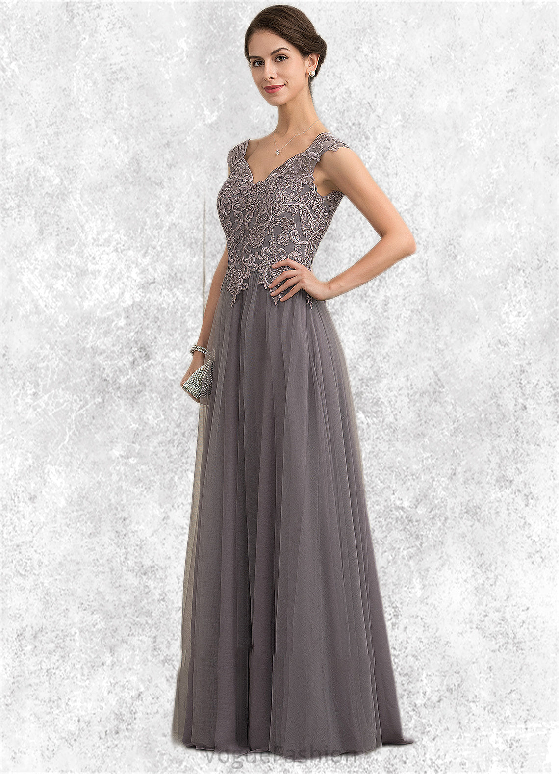 Jenna A-Line/Princess V-neck Floor-Length Tulle Lace Mother of the Bride Dress With Sequins DK126P0014985