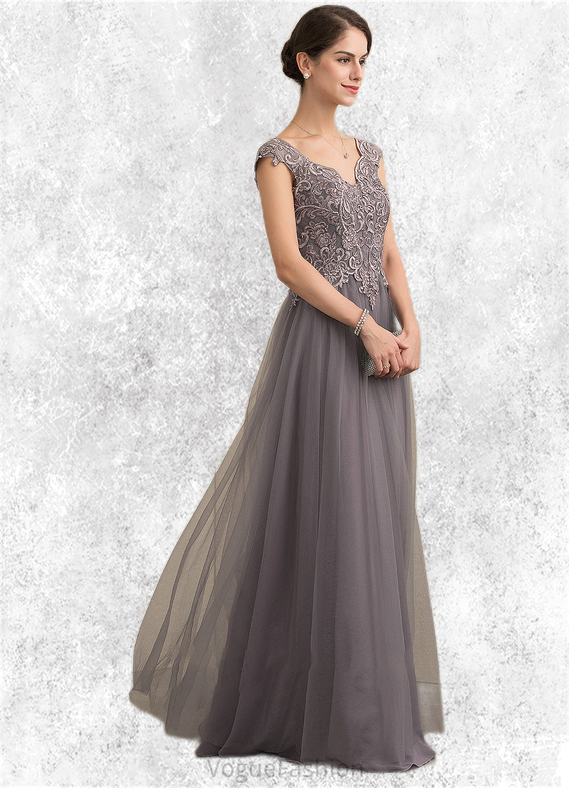 Jenna A-Line/Princess V-neck Floor-Length Tulle Lace Mother of the Bride Dress With Sequins DK126P0014985