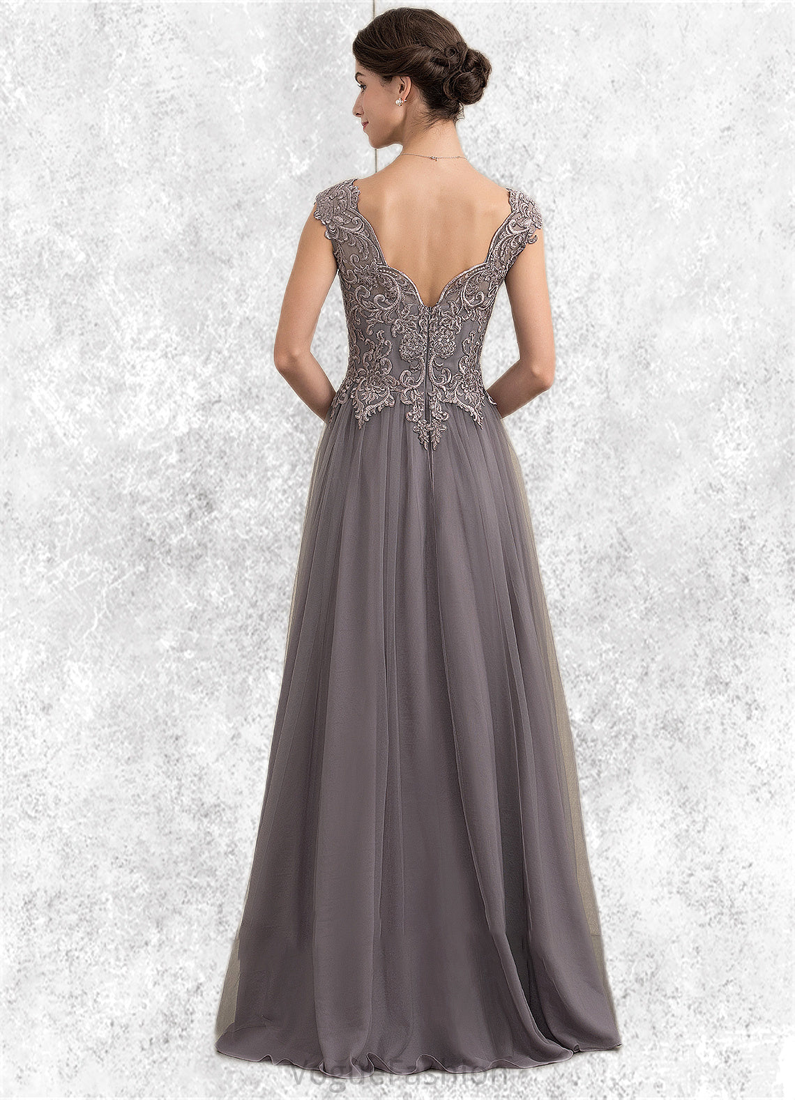 Jenna A-Line/Princess V-neck Floor-Length Tulle Lace Mother of the Bride Dress With Sequins DK126P0014985