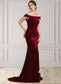 Marely Trumpet/Mermaid Off-the-Shoulder Sweep Train Velvet Mother of the Bride Dress With Ruffle DK126P0014988