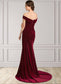 Marely Trumpet/Mermaid Off-the-Shoulder Sweep Train Velvet Mother of the Bride Dress With Ruffle DK126P0014988