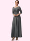 Delilah A-Line Scoop Neck Ankle-Length Chiffon Lace Mother of the Bride Dress With Ruffle DK126P0014990