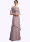 Tori A-Line Scoop Neck Floor-Length Chiffon Lace Mother of the Bride Dress With Sequins Cascading Ruffles DK126P0014991