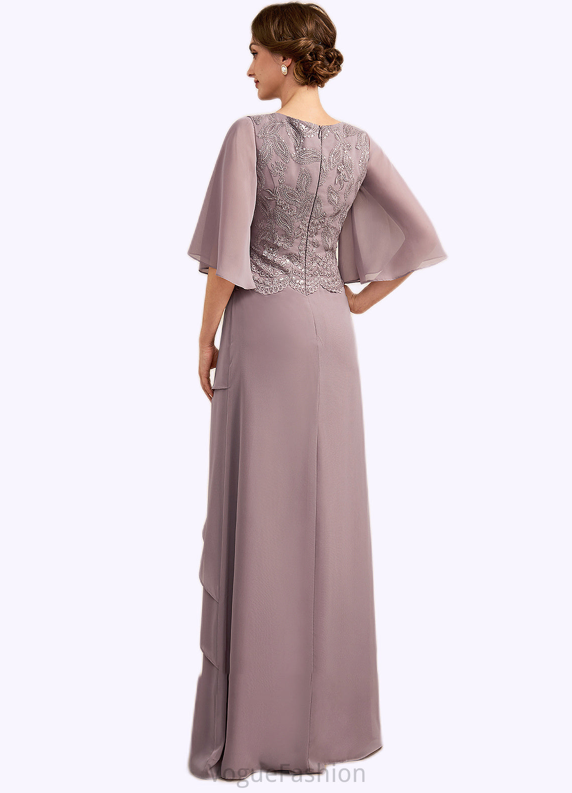 Tori A-Line Scoop Neck Floor-Length Chiffon Lace Mother of the Bride Dress With Sequins Cascading Ruffles DK126P0014991