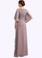 Tori A-Line Scoop Neck Floor-Length Chiffon Lace Mother of the Bride Dress With Sequins Cascading Ruffles DK126P0014991