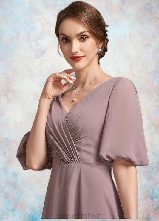 Ashtyn A-Line V-neck Floor-Length Chiffon Mother of the Bride Dress With Ruffle DK126P0014992